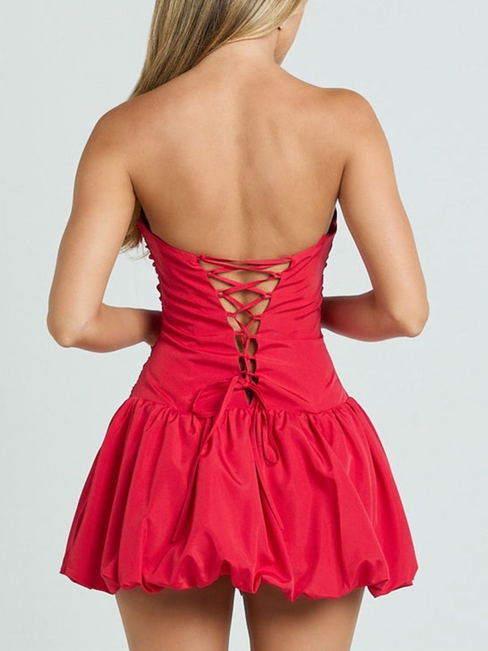 NWT REVOLVE Australia SHOWPO Seraphina strapless red bubble hem mini dress US 4 - Picture 5 of 11